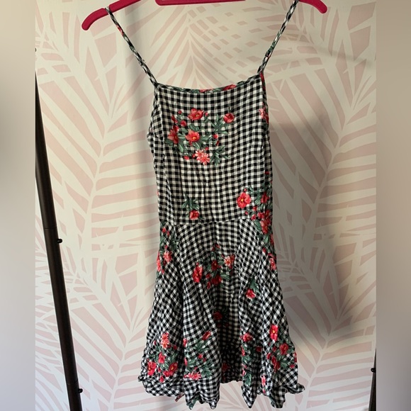 Gingham Floral Mini Dress - Picture 1 of 3